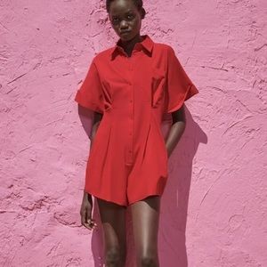 Zara Red Short-Sleeve Romper